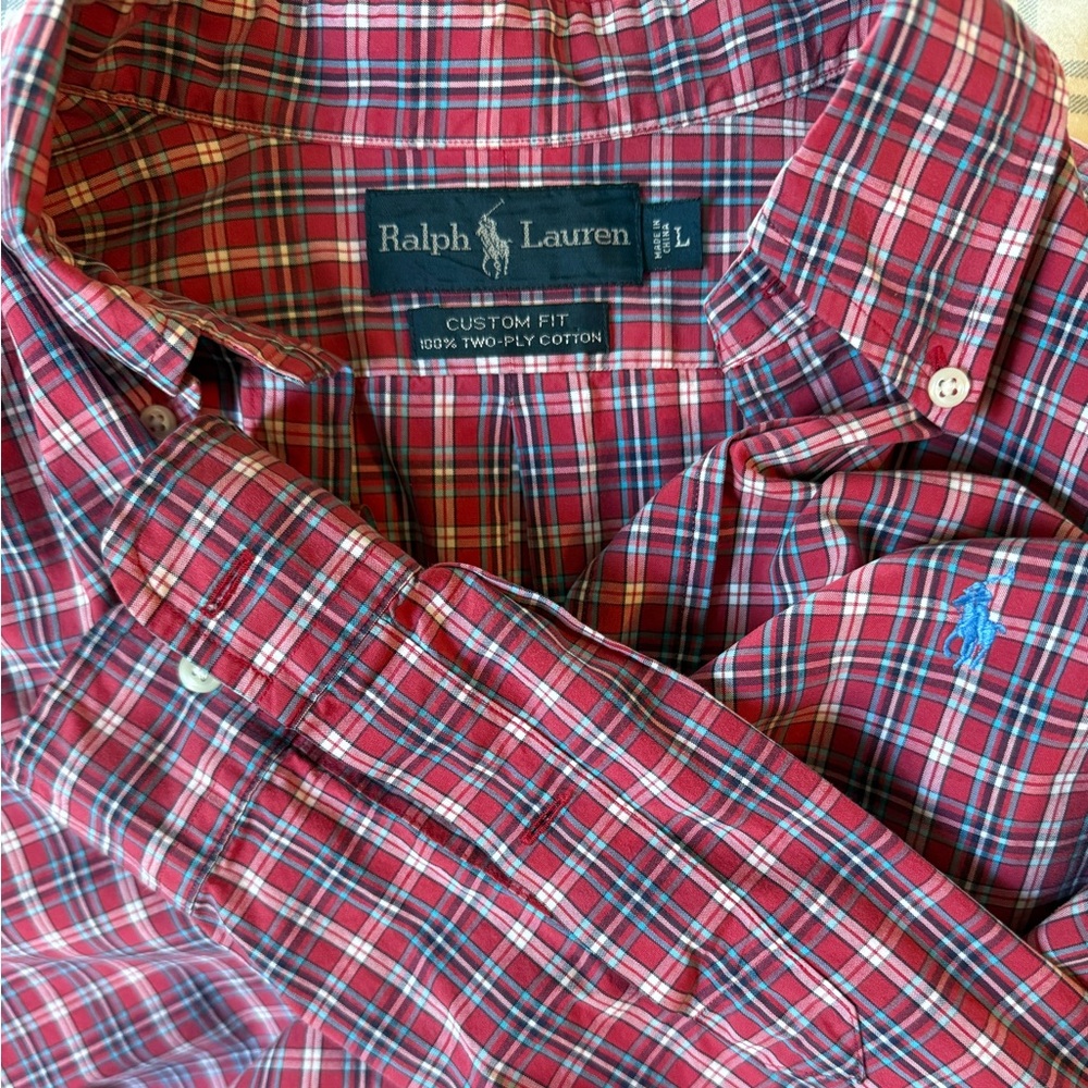 Ralph Lauren Men's Red and Blue Plaid Shirt